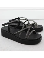 Dámské romantické sandály na platformách se zirkony černé Filippo DS6898