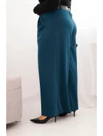 Dámské kalhoty Plus Size s širokou nohavicí a páskem mořská