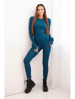 Komplet dámský z pruhované viskózy s dlouhým rukávem a legínami mořský