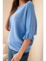 Dámský svetr typu netopýr s kulatým výstřihem jeansový