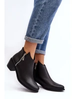Kožené dámské kotníčkové boty na sloupku s nízkým svrškem a zipy černé Annaja