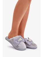 Dámské Pantofle S Kožešinou A Mašlí Šedé Olfedi