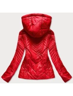 Krátká červená dámská prošívaná bunda s kapucí (B9566) Krátká červená dámská prošívaná bunda s kapucí (B9566)