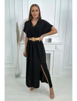 Dlouhé šaty s ozdobným páskem černé