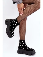 Kožené semišové zateplené kotníčková obuv s krystaly D A MR52-205 Černé Botki Damskie