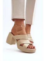 Zazoo 40373 Kožené žabky na podpatku béžové