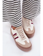 Kožené dámské sneakersy na platformě Zazoo N1234 béžovo-červené