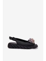 Dámské kožené sandály s krystaly Artiker 54C1628 černé