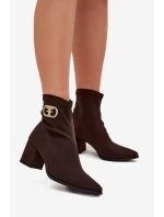 Dámské boty na podpatku se zlatým detailem Čokoládové Zazoo 3128