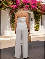 Dámský letní overal s širokými nohavicemi ecru FashionStreet EY2648