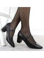 Černé lodičky Sergio Leone na nízkém podpatku s páskem PB176