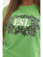 Dámská bavlněná halenka s ozdobným potiskem ESL zelená