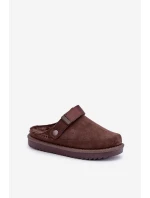 Zateplené dámské pantofle na platformě čokoládové Neliel