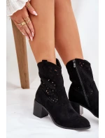 Dámské Ažurové Kožené Botky Na Podpatku S.Barski HY51-125 Černé