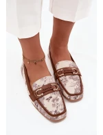 Vzorované mokasíny dámské s ozdobným prvkem béžovo-hnědé Evelora