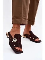 Semišové pantofle s zlatými ozdobami D&A CR61-3061 Čokoládové