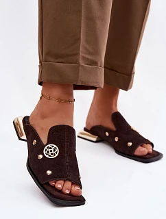 Semišové pantofle s zlatými ozdobami D&A CR61-3061 Čokoládové