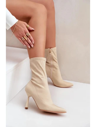 Materiálové Kotníkové Boty Na Jehlovém Podpatku Světle Béžové Amune