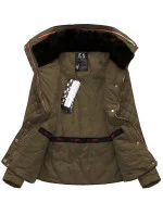 Krótka zimowa pikowana damska kurtka brązowa (wz105)