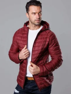 Pánská prošívaná bunda ve vínové bordó barvě s kapucí (HM112-6)
