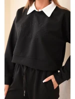 Dámský komplet máslo mikina s límečkem a rovné kalhoty černý