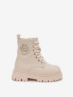 Dívčí kotníkové boty s ouškem s kožešinou LOVE béžové Rosaira