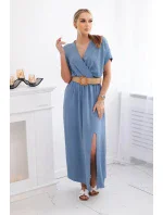 Dlouhé šaty s ozdobným páskem džínovina Dlouhé šaty s ozdobným páskem džínovina