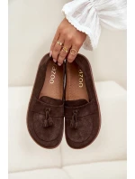 Kožené semišové mokasiny typu barefoot Zazoo 322 čokoládové