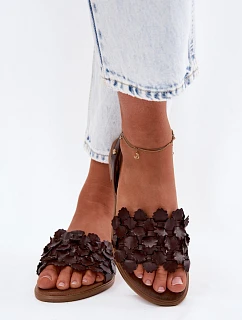 Kožené sandály na nízkém podpatku Zazoo 40468 Čokoládové