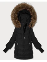 Černá dámská zimní bunda s úpletovými stahovacími lemy Goodlookin (KK60613)