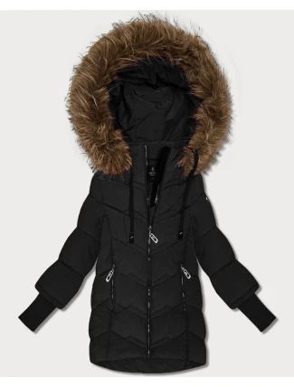 Černá dámská zimní bunda s úpletovými stahovacími lemy Goodlookin (KK60613)