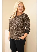 Dámská halenka Plus Size s leopardím vzorem s delším zadním dílem hnědá