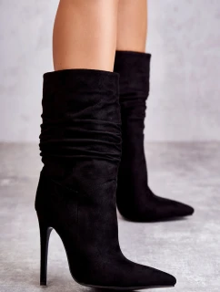 Dámské mačkané kozačky kozačky Černé Laguna