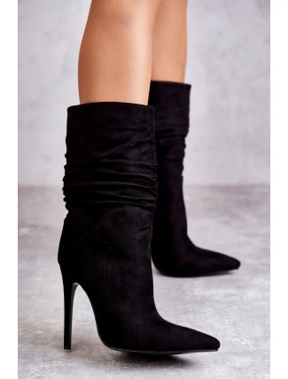 Dámské mačkané kozačky kozačky Černé Laguna