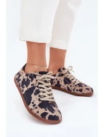 Dámské semišové barefoot tenisky s pruhy Zazoo N1120 Hnědo-Bežové