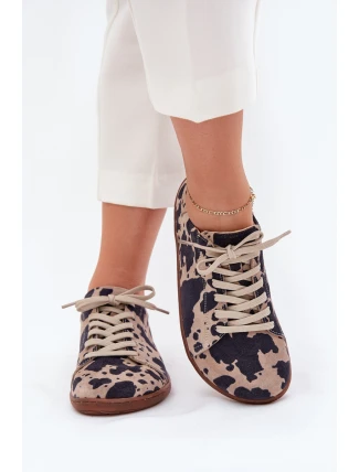 Dámské semišové barefoot tenisky s pruhy Zazoo N1120 Hnědo-Bežové