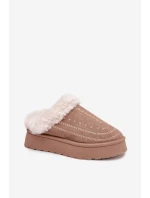 Dámské sněhule na platformě s kožíškem a dekorativním prošíváním – tmavě béžové Arelina