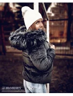 Tmavě modrá manšestrová dámská bunda s kapucí (7696)