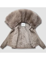 Béžová kožená bunda s velkým kožešinovým límcem Glakate (LU98090#)