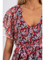 Květinové šaty s vázáním v pase černé