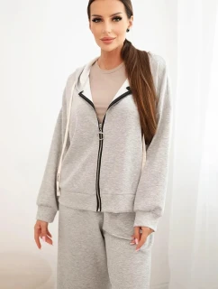 Dámská souprava s širokými nohavicemi a mikinou na zip šedá