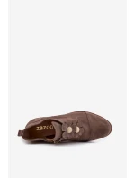 Semišové dámské polobotky s ozdobnými květinami Zazoo 3080 tmavě béžové