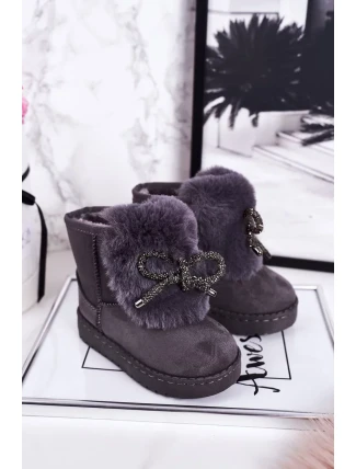 Dívčí Sněhové Teple Boty S Kožešinou Semišové šedé Amelia Dívčí Sněhové Teple Boty S Kožešinou Semišové šedé Amelia