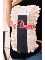 Dámská bavlněná halenka Plus Size s potiskem „Day Dream“ černá + tmavě modrá