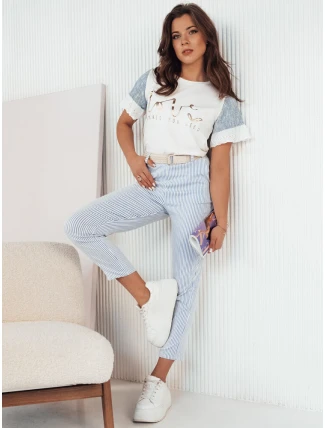 Dámské kalhoty CERET s modrými a bílými pruhy FashionStreet UY1999