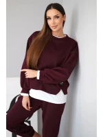 Dámská souprava s máslovou volnou mikinou a tepláky švestková