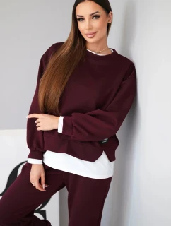 Dámská souprava s máslovou volnou mikinou a tepláky švestková