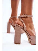 Dámské sandály třpytivé na podpatku zlate Rosel