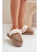 Dámské Sněhové Pantofle Na Silné Podešvi S Kožíškem Tmavě Béžové Doriola