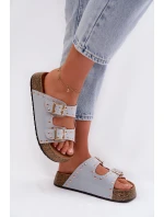 Dámské pantofle se zlatými sponami a knoflíky Modré Tervina